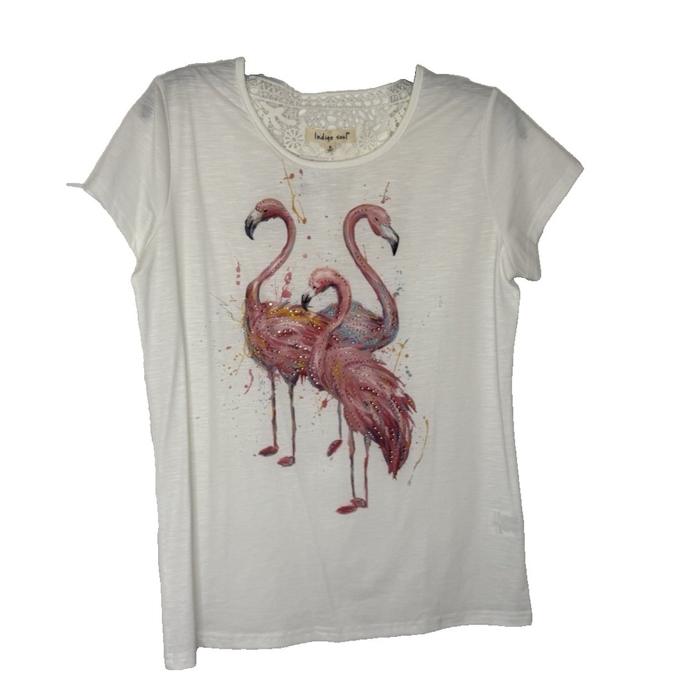 Trio of Pink Famingos T-shirt laced back Brand New With Tags Sz Small PTP 19"